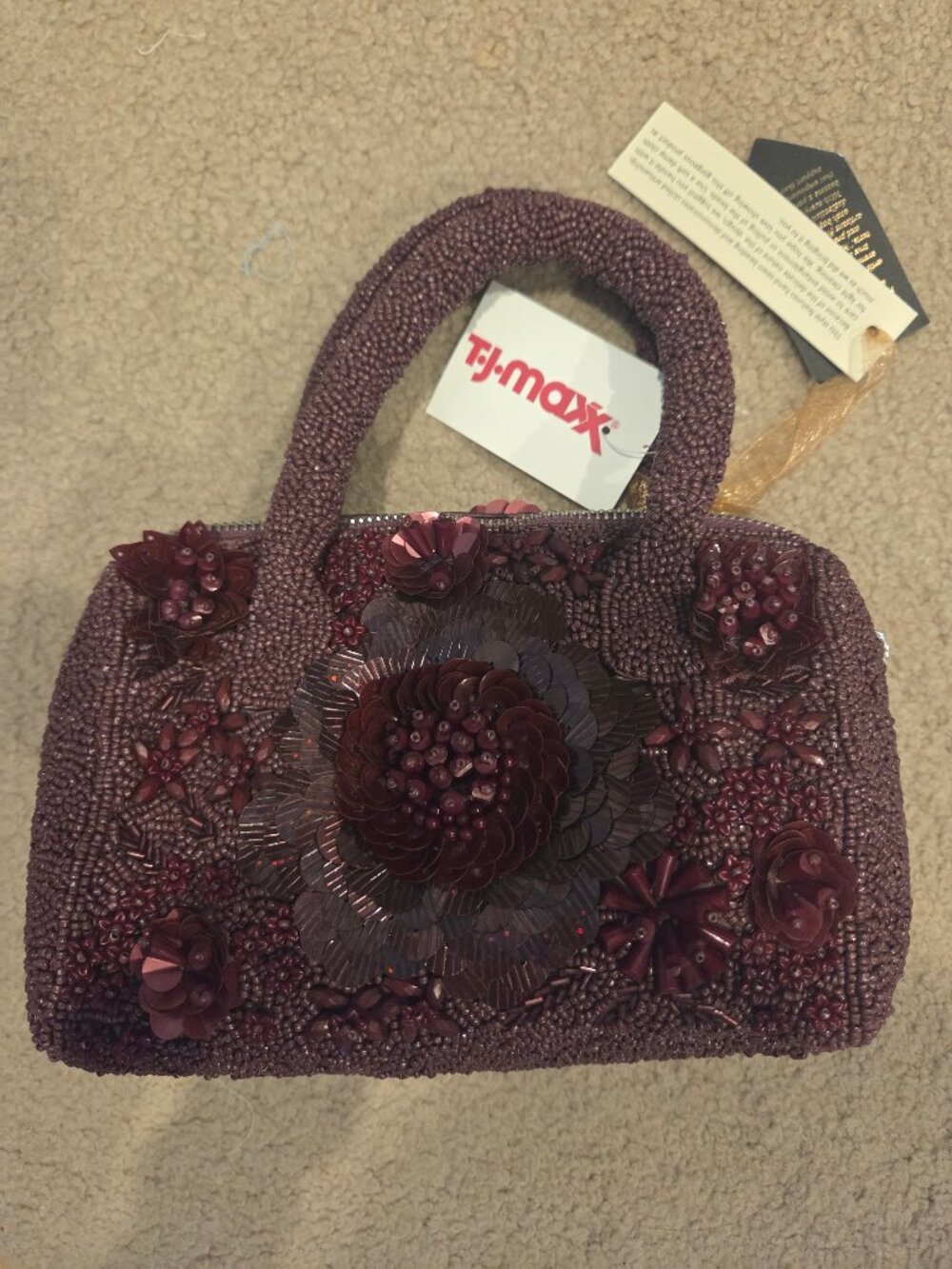TJ Maxx Made In India NWT Burgundy Maroon Beaded Handbag